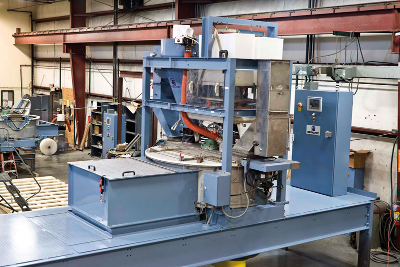 Oxmaster assembly department Port Huron, USA; stainless-steel mixer pre-assembled on a shipping platform for easy installation
