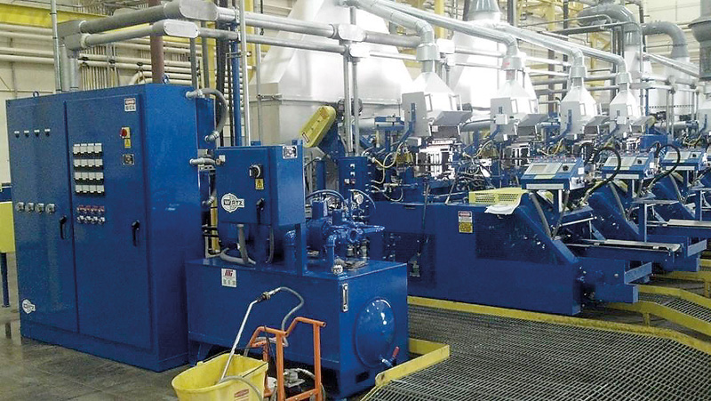 Wirtz Model 220C gravity casting machines with hydraulic ‘coining’ grid trim-die to calibrate maximum grid thickness