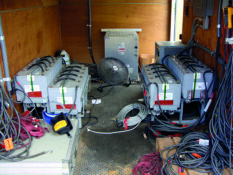 This is an example of two temporary batteries used in the field during testing operations. Each is 120 volts but can be configured as a single 240 volt system when needed. Certain site circumstances require such a battery be connected to the dc system while the battery being tested is out of service to cover the need for backup power. The VRLA battery set in a utility trailer, along with the needed charger, switchgear and cabling is pretty common in the electric utility industry.