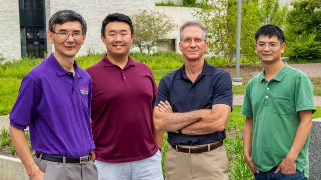 The Princeton NuEnergy team (from left): Yiguang Ju, Chao Yan, Bruce Koel and Xiaofang Yan. Photo by David Kelly Crow