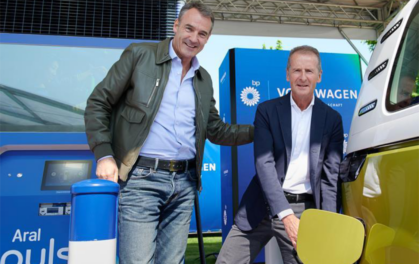 two men at an EV charging station