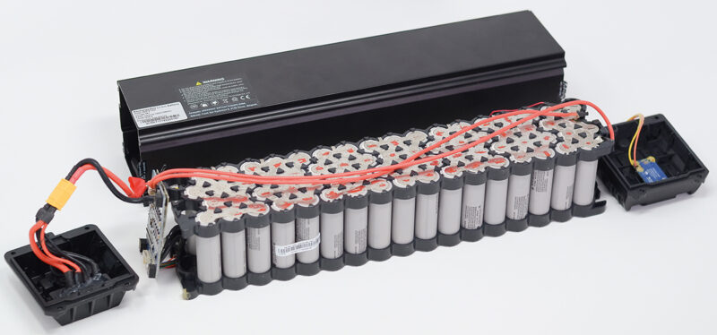 A disassembled e-bike battery.