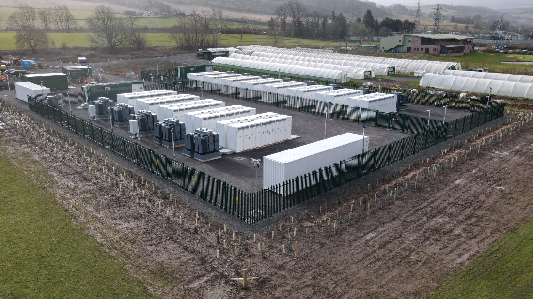 battery energy storage system, containers surrounded by a fence