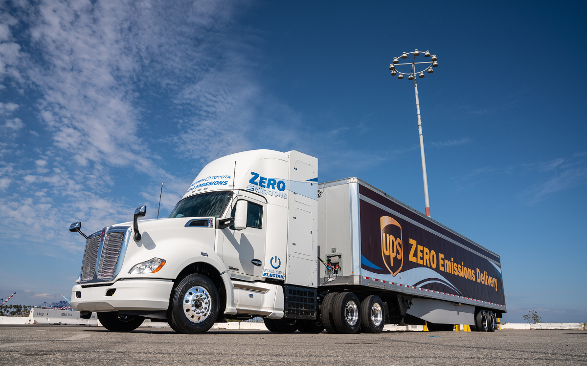 zero emission truck against a blue sky