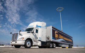 zero emission truck against a blue sky