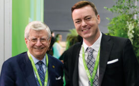 Andrej Seniut (right) with Chairman of the board of directors, and ex-CEO of Marvel, Peter Cuneo at the factory opening
