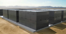 flow batteries stacked in containers