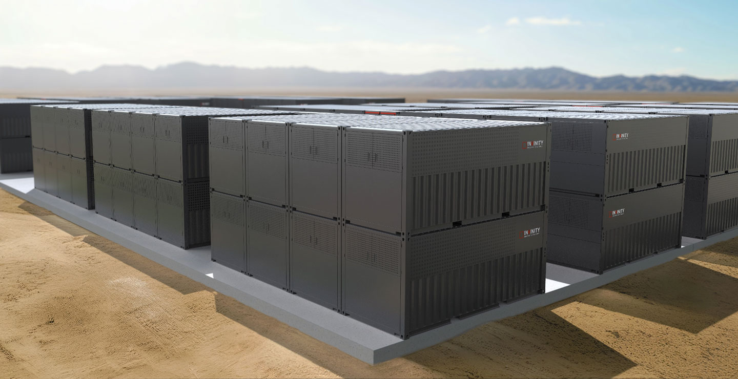 flow batteries stacked in containers