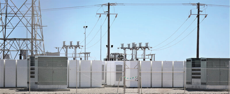 Battery storage at a Solar Farm with switchgear or switch gear in the background
